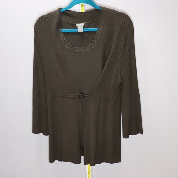 Ann Taylor Brown 2-Piece Knit Cardigan & Shell Set M NWOT - Picture 2 of 5